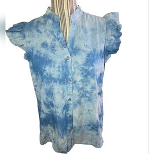 NY Collection Blue Tie-Dye Button Down Shirt Size S